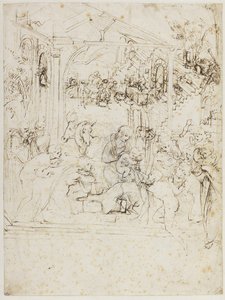 麦琪的崇拜》的研究，约1481年。 作者 达芬奇（Leonardo da Vinci）