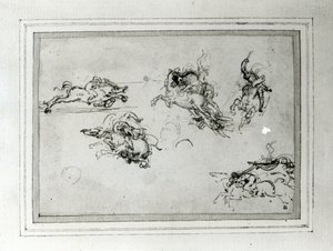 战斗中骑兵的研究，1503-4（纸和笔墨水） 作者 达芬奇（Leonardo da Vinci）