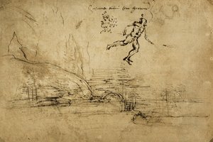绘图的士兵的形象：莱昂纳多达芬奇的钢笔画。内阁图纸和版画，乌菲齐画廊，佛罗伦萨 作者 达芬奇（Leonardo da Vinci）