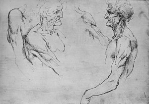 上半部的两个研究和两个武器的研究，c1480 1945年 作者 达芬奇（Leonardo da Vinci）