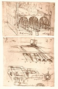 两幅建筑图，c1472-c1519 1883 作者 达芬奇（Leonardo da Vinci）
