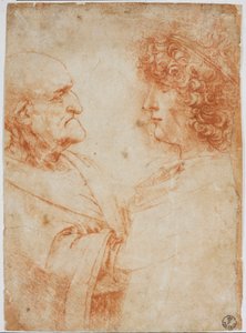 两个男性形象，一个老人和一个年轻人 - 年轻人代表 Gian Giacomo Caprotti dit Andrea Salai 或 Salaij（约 1480-1524），伦纳德的学生和情人 - 列奥纳多·达·芬奇（Leonard de Vinci）绘制的一片血色（ 1452-1519) - 佛罗伦萨，G 作者 达芬奇（Leonardo da Vinci）