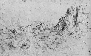 山脉的风景，c1480 1945年 作者 达芬奇（Leonardo da Vinci）