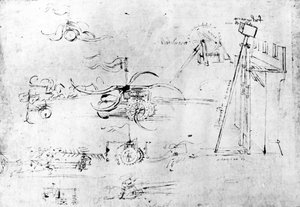 武器装备设计，跟随。 40v-a（纸和笔墨） 作者 达芬奇（Leonardo da Vinci）