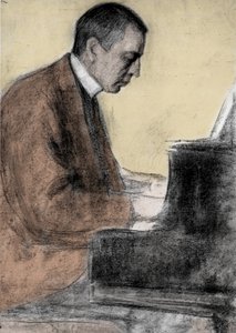 谢尔盖 (Sergei) 肖像 拉赫玛尼诺夫 (Serge Rachmaninoff 或 Rakhmaninov) (1873 - 1943)，俄罗斯作曲家和钢琴家。 Leonid O. Pasternak (1862-1945) 的绘画。
