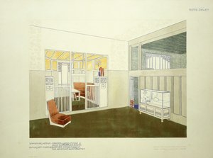 绅士室和图书馆，约1901年（彩色光刻） 作者 利奥波德（之后）鲍尔