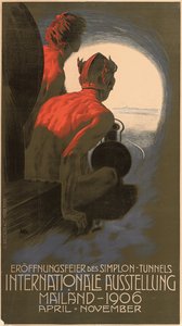 德国海报广告宣传1906年在米兰举行的国际展览会，以庆祝跨高山辛普隆隧道的通车 作者 利奥波多·梅特里科维奇
