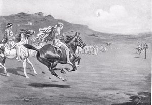 希腊骑兵投掷标枪，插图来自&39;哈钦森的国家历史&39;，1915年