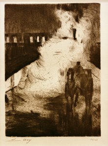L.Ury，夜间印象（机车蒸汽前带驾驶室） 作者 小乌里