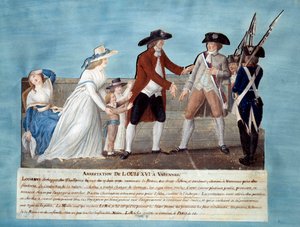 1791年6月22日路易十六在瓦雷纳被捕 水粉画《Lesueur兄弟》（18世纪） 1791年。巴黎，卡纳瓦莱博物馆 作者 莱索尔兄弟