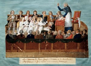 法国大革命。"巴黎市民向国民大会献上他们的珠宝" Illustration des Freres Lesueur（18世纪）。1792-1795.巴黎，卡纳瓦莱博物馆 - 英国大革命 - 巴黎市民向国民大会捐赠珠宝 作者 莱索尔兄弟