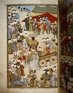 奥托曼帝国：伊斯坦布尔的集市，约 1720 年（微型画） 作者 列夫尼列夫尼