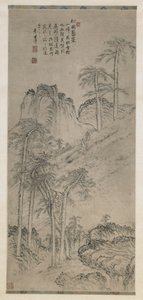 与清朝的松山上的工作人员一起散步，1760年（纸上墨水） 作者 李士佐
