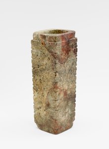 Nine-tier tube (cong 琮) with masks, c.3300-2250 BC (jade, nephrite)