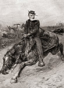 美国内战期间的一名派遣骑手，来自世纪杂志，1887 年出版（版画） 作者 未知未知