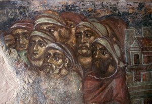与一群人的壁画，拜占庭式的 Ayios Stephanos 教堂，德拉科纳，希腊克里特岛（照片） 作者 未知未知