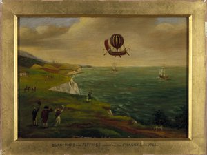 发明家让·皮埃尔 (Jean-Pierre) Blanchard (1753-1809) 和美国科学家约翰·杰弗里斯 (Jefferies or Gefferies) (1744-1819) 乘坐类似于装有热气球的船的飞行器穿越海峡。 01/07/1785 作者 未知未知