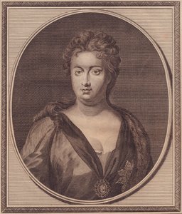 英国女王安妮·斯图尔特 (1665-1714) 的肖像，铜版画，由约翰·戈尔达 (John Goldar，1729-1795) 绘制，由 G Kneller 绘制 作者 未知未知