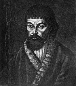 Yemelyan Ivanovich Pugachov (ca 1742-1775) 的肖像，1773-1774 年俄罗斯主要哥萨克和农民起义的领导人，油画后雕刻 作者 未知未知