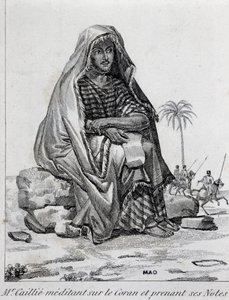 雷内-凯利（1799-1838），身穿阿拉伯服装的探险家，正在沉思《古兰经》。 作者 未知未知