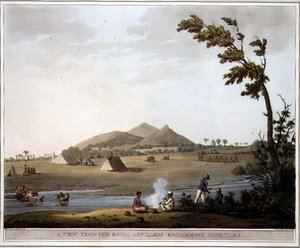 来自康迪托尔皇家炮兵营的风景，板块37来自《迈索尔王国的风景画》，由哈拉登雕刻，由爱德华-奥姆（1774-1820）出版，1804年（水印）。