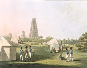 皇家炮兵营的景色，康吉沃伦，板块36，来自《迈索尔王国的风景画》，由H. Merke（1800-20年）雕刻，由Edward Orme（1774-1820年）出版，1805年（水印）。