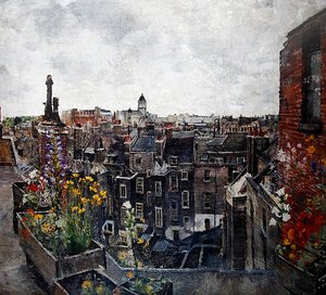 伦敦市的天空和花朵（High Holborn的屋顶） 1930年代（布面油画 作者 莉莉·黛丽莎·约瑟夫