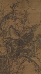 灌木丛中的两只鹰，15世纪中期。