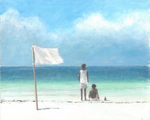 肯尼亚海滩上的男孩（纸上的丙烯酸）
