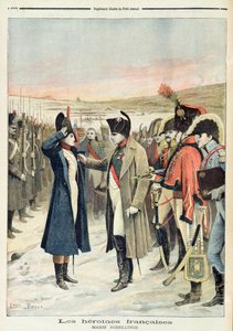拿破仑·波拿巴（1769-1821）在战场上向女性军官Marie Schellinck颁发奖章，来自“Le Petit Journal”的插图，1894年9月