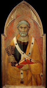 圣彼得 (San Pietro) Detrempe 在木头上的代表，由 Lippo Memmi（1317-1347 年已知）14 世纪太阳。 0,94x0,44 m - 代表圣彼得（圣彼得）。 Lippo Memmi 的木头蛋彩画（已知于 1317 年至 1347 年）