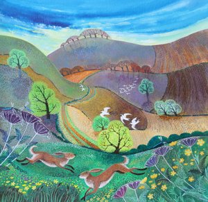 2017年Downland Hares（纸上的丙烯酸树脂） 作者 丽莎·格拉·詹森