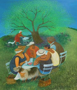 Family Picnic, 2018 (acrylics on paper) 作者 丽莎·格拉·詹森