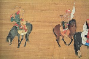 忽必烈汗（1214-94）狩猎（细节），元朝（丝绸上的墨水和颜色）（见150417）