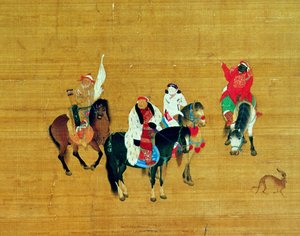 忽必烈汗（1214-94）狩猎，元朝（丝绸上的墨水和颜色）（细节） 作者 刘宽涛