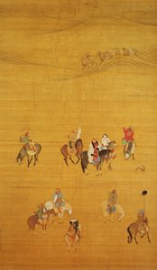 忽必烈汗（1214-94）狩猎，元朝（丝绸上的墨水和颜色）（详见110534和226021） 作者 Liu Kuan tao