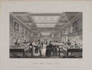 1850 年左右，大英博物馆动物画廊的景色，参观者正在观看展品（雕刻） 作者 勒威林（之后）杰维特