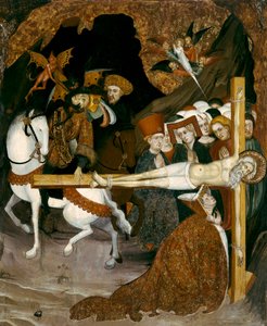 钉十字架圣安德鲁使徒。 Lluis Borrassa (1360-1425) 的绘画