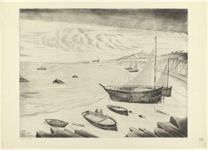 海滩上停泊的八艘船
Les Vaisseux（原标题） 作者 Lodewijk Shelfhout（艺术家签名）