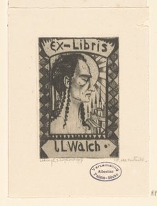 扬·瓦尔奇 (Jan Walch) 的藏书票 作者 Lodewijk Shelfhout（艺术家签名）