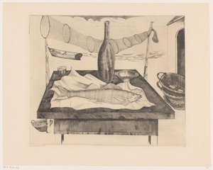 Stilleven met vis, fles en visnet
Après la pêche（原标题） 作者 Lodewijk Shelfhout（艺术家签名）