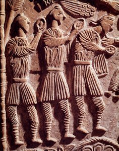 Lombard art: the wise kings, low relief from the altar of Duke Rachis - Sculpture, Lombard art, 737-744 - Cividale del Friuli, Chretien Museum, treasure of the cathedral