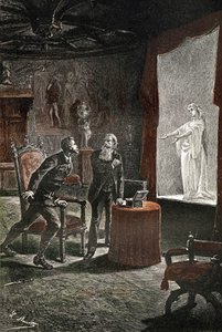 儒勒-凡尔纳的小说 "Le chateau des Carpathes "的插图，Hetzel/Voyages extraordinaire 版，创作于 1884 年至 1889 年，1892 年出版，莱昂-贝内特绘制。拉-斯蒂拉（La Stilla）是一位晚期歌手，出现在弗朗茨-德-特拉克（Franz de Telek）的作品中。