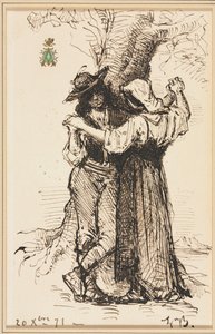 在树旁求爱的情侣，1871年。 作者 莱昂·博纳特
