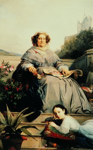 1851年至1860年间，妮可·庞沙丁（NéePonsardin 1777-1866）和她的女儿的《克利克罗斯夫人肖像》。
