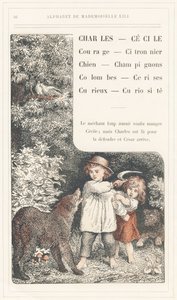 Charles, Cecile, Courage, Lemon tree, Dog, Mushrooms, Doves, Cherries, Curious, Curiosite, page 16 - Alphabet by Mademoiselle Lili, by L. Froelich and by a dad (Hetzel himself).巴黎 J. Hetzel  Cie 图书馆和教育与娱乐杂志社