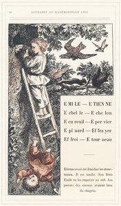 Emile、Etienne、Echelle、Echelon、Squirrel、Sparrow、Epinard、Scarer、Farry、Stourneau，第 18 页 - Lili 小姐、L. Froelich 和一位父亲（Hetzel 本人）的字母表。巴黎 J. Hetzel  Cie 图书馆和教育与娱乐杂志社
