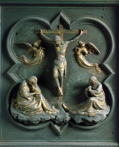 北门（称为十字架之门，在北方），外部细节。洛伦佐-吉贝尔蒂（Lorenzo Ghiberti，1378-1455）制作的青铜雕塑："受难"（the crucifixion）。