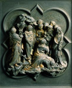 North Porte (called Gate of the Cross, in the North), exterior detail: “” the resurrection of Lazarus””” Bronze sculpture made by Lorenzo Ghiberti (1378-1455) 作者 洛伦佐·吉贝蒂（Lorenzo Ghiberti）