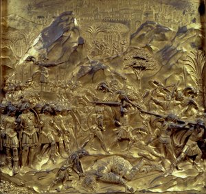 大卫和歌利亚的故事，天堂之门（东门）的十个浮雕板之一，1425-52（镀金青铜）（另见87652-59和87661-67）